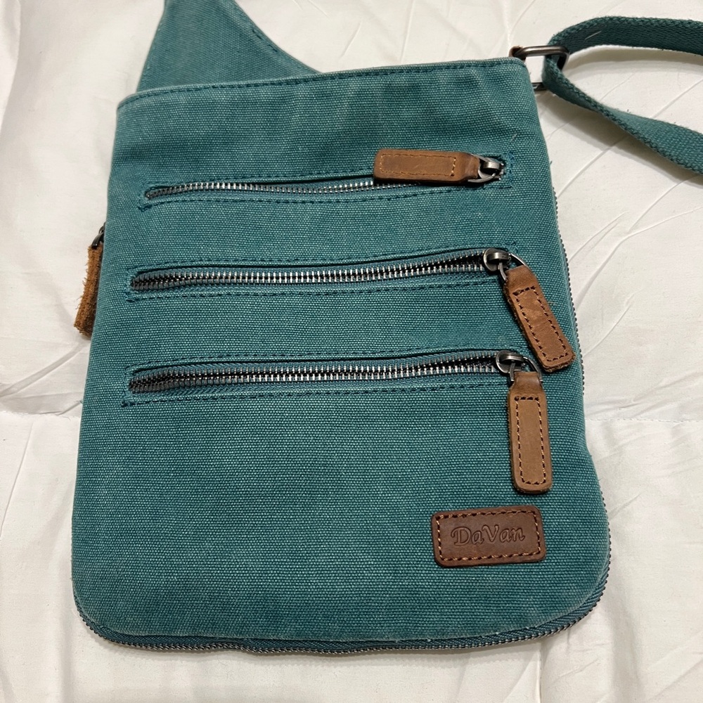 DaVan Teal Crossbody Bag with Brown Accents